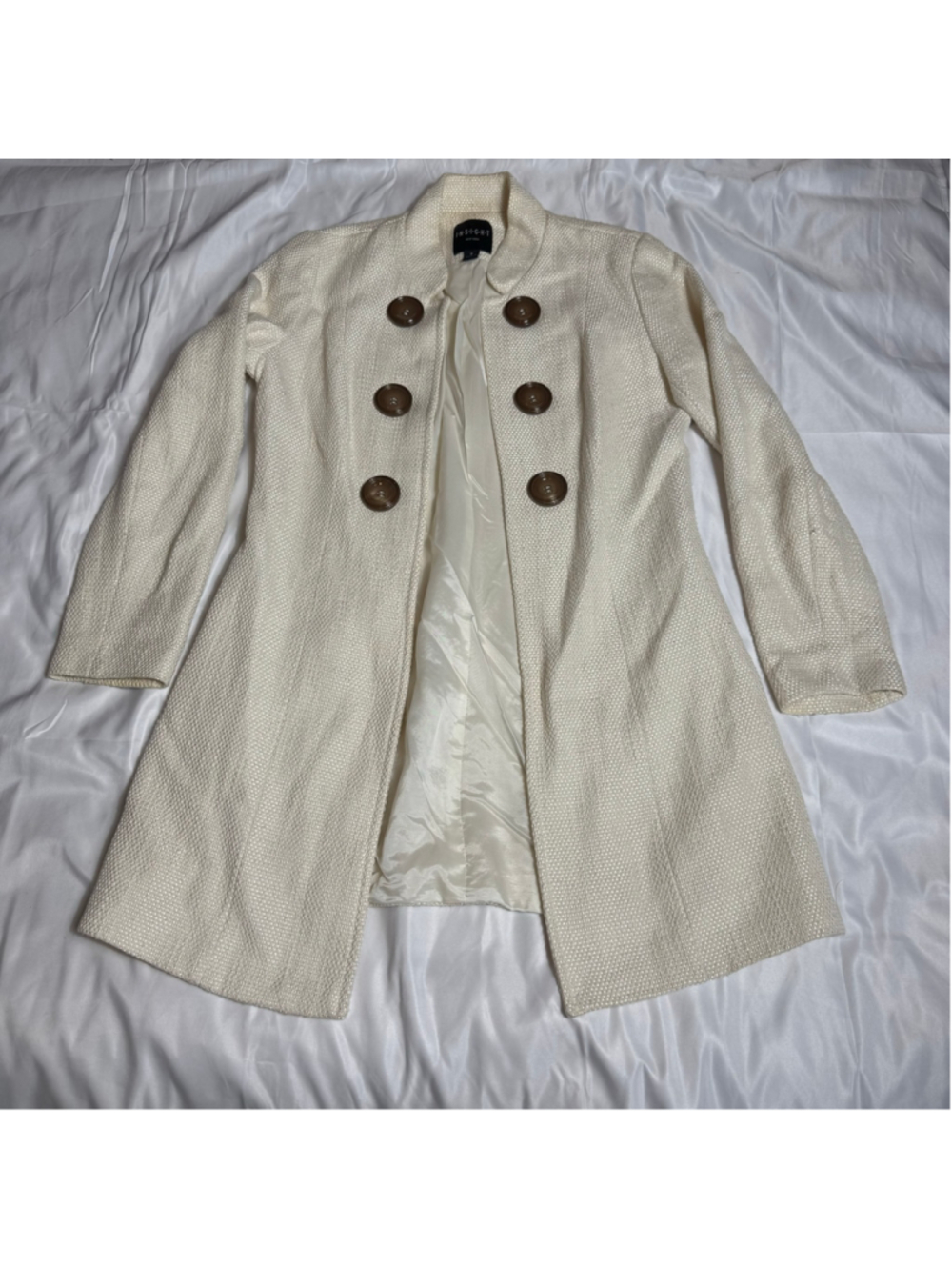 Women's Insight Pea Coat Size 8 Cream Brown Buttons